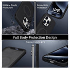 Protective Apple iPhone Back Cover - X Level 360 Rotatable Magsafe Kickstand Fluid Silicon Case for iPhone 16 Pro Max (Black) - Style 3