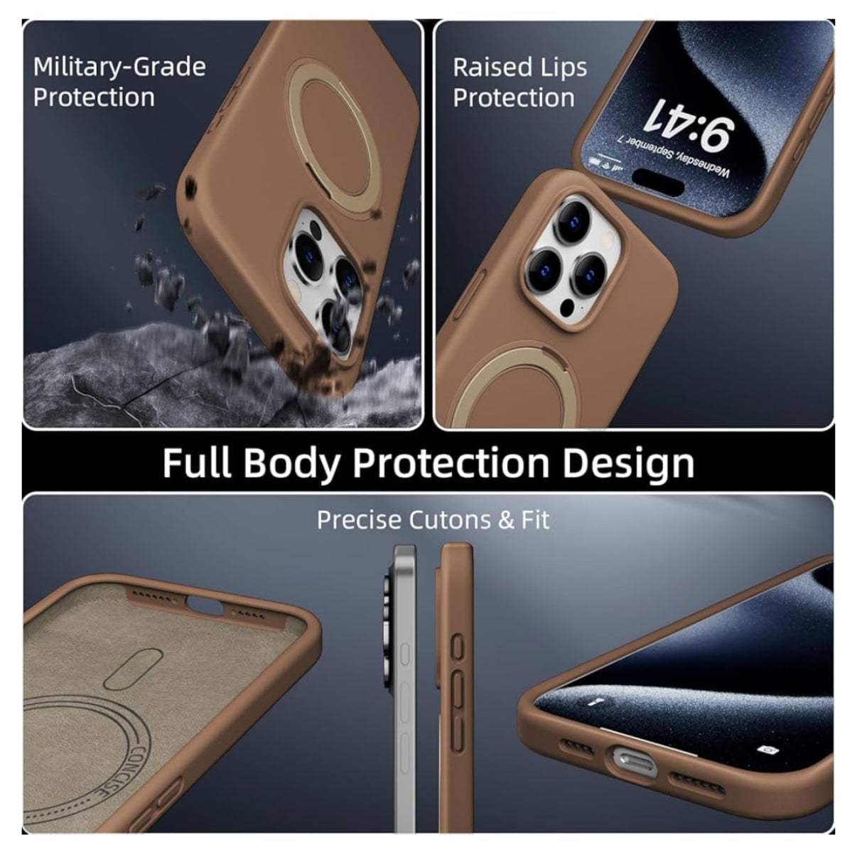Protective Apple iPhone Back Cover - X Level 360 Rotatable Magsafe Kickstand Fluid Silicon Case for iPhone 16 Pro Max (Desert Titanium) - Style 3