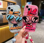 Protective Apple iPhone Back Cover - Powerpuff Girls With Sunglasses Bracket & Lanyard Phone Holders iPhone Soft Case - Style 9