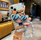 Protective Apple iPhone Back Cover - Powerpuff Girls With Sunglasses Bracket & Lanyard Phone Holders iPhone Soft Case - Style 3
