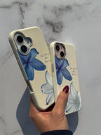 Protective Apple iPhone Back Cover - Cute Blue Flower Floral iPhone White Silicone Rubber Case - Style 5