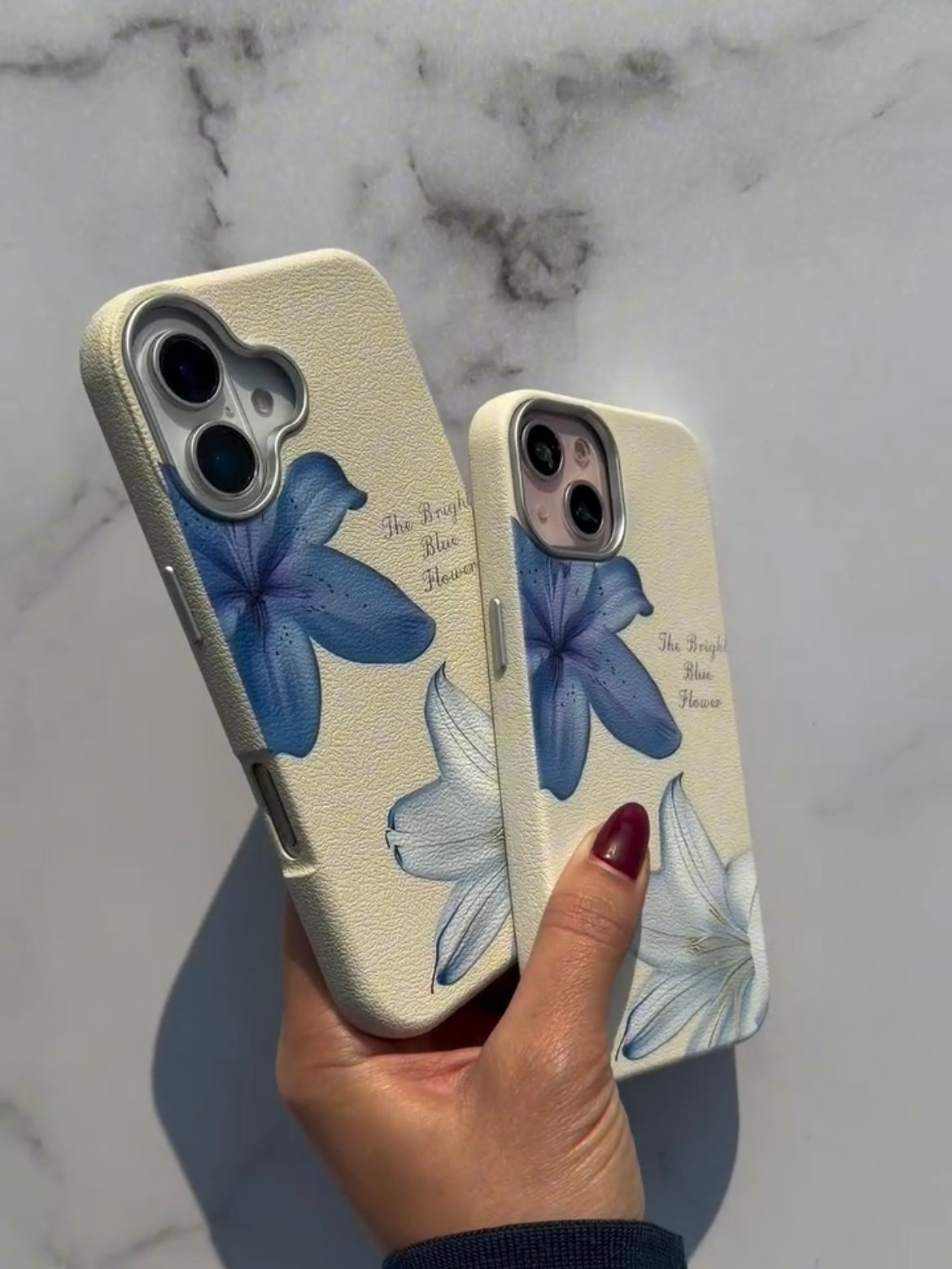 Protective Apple iPhone Back Cover - Cute Blue Flower Floral iPhone White Silicone Rubber Case - Style 5