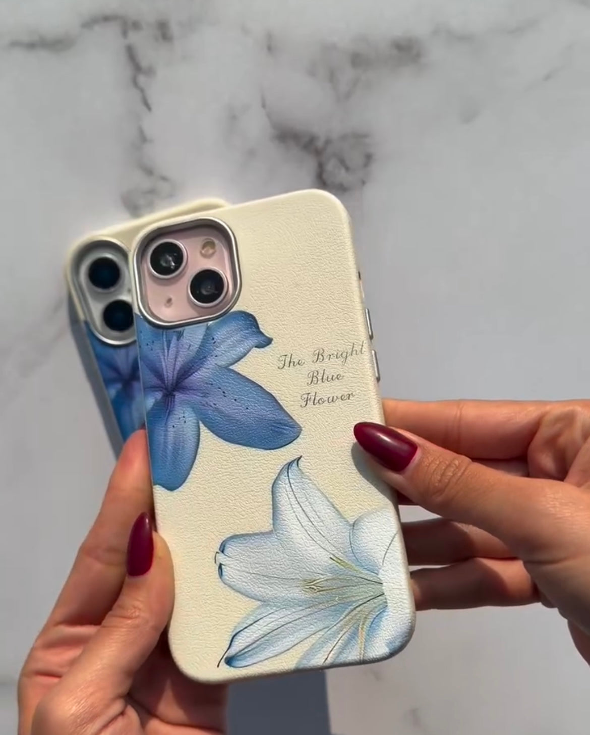 Protective Apple iPhone Back Cover - Cute Blue Flower Floral iPhone White Silicone Rubber Case - Style 4