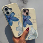 Protective Apple iPhone Back Cover - Cute Blue Flower Floral iPhone White Silicone Rubber Case - Style 2
