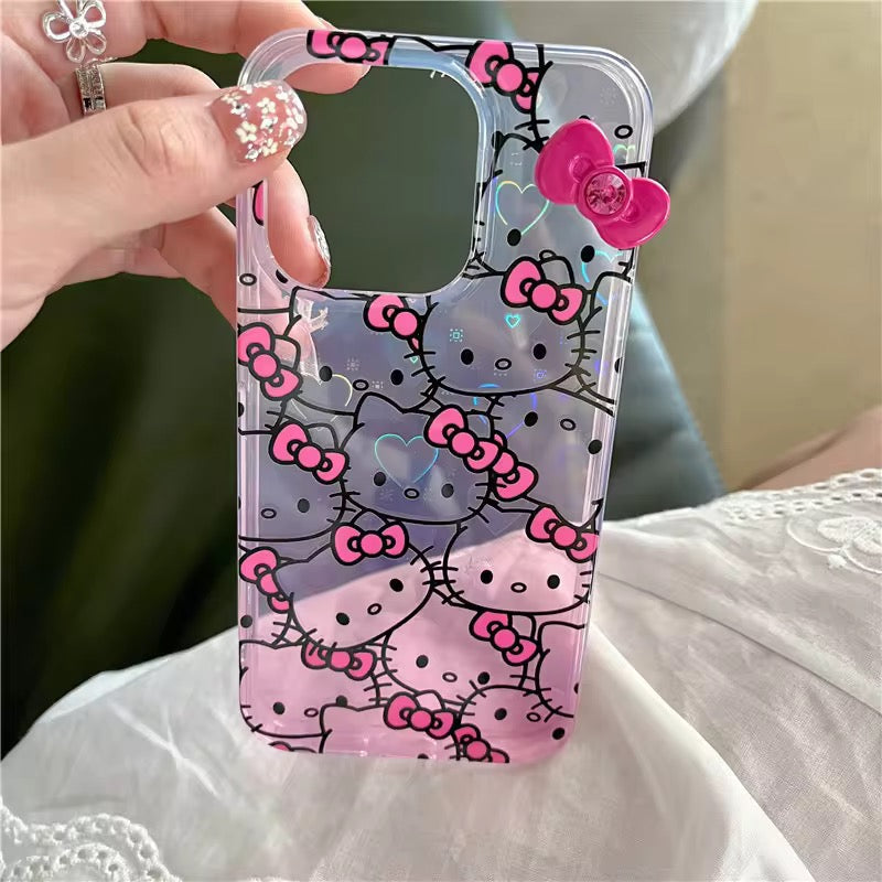 Protective Apple iPhone Back Cover - Hello Kitty 3D Pink Bow Laser Dual Shaded iPhone Case - Style 6