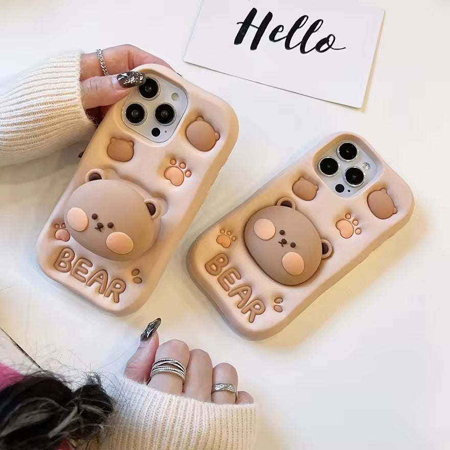 Samsung 3D Cute Teddy Bear Stand Phone Holder Soft Silicone Rubber Case Mobile Case by CoverMeUp
