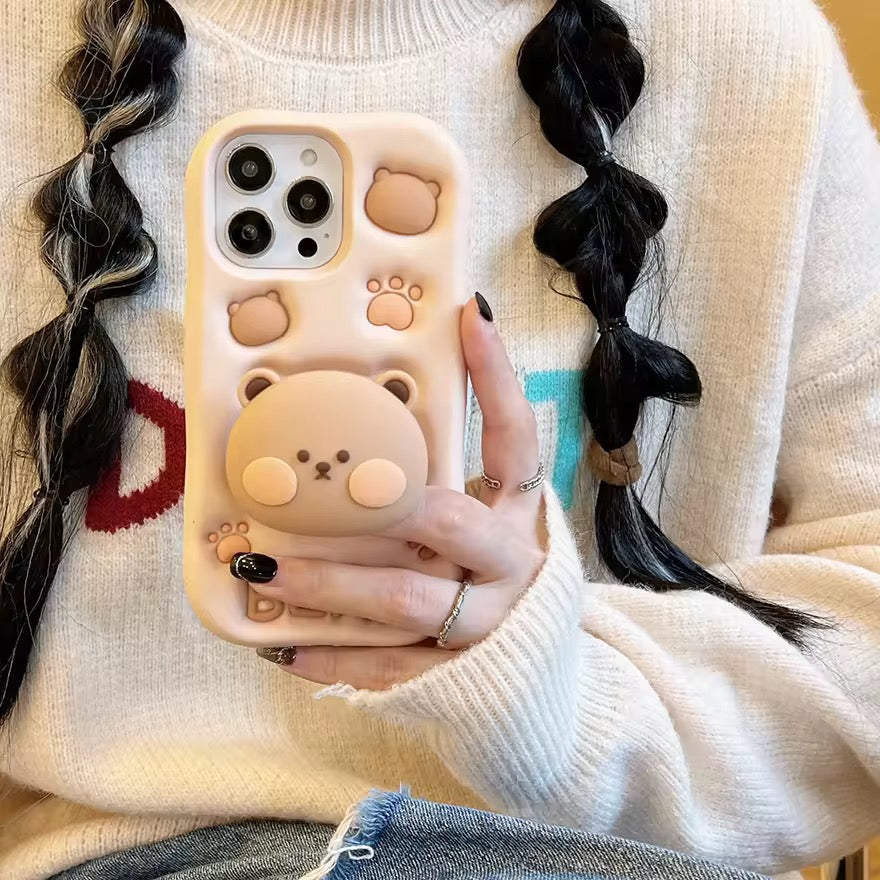 Samsung 3D Cute Teddy Bear Stand Phone Holder Soft Silicone Rubber Case Mobile Case by CoverMeUp - Style 4