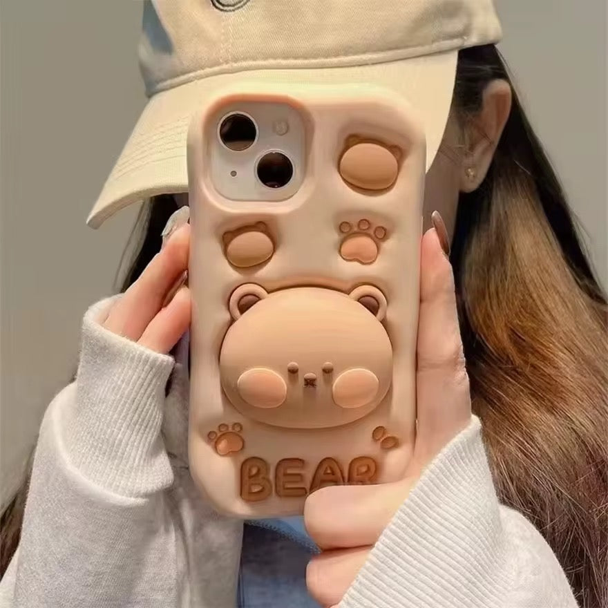 Samsung 3D Cute Teddy Bear Stand Phone Holder Soft Silicone Rubber Case Mobile Case by CoverMeUp - Style 3