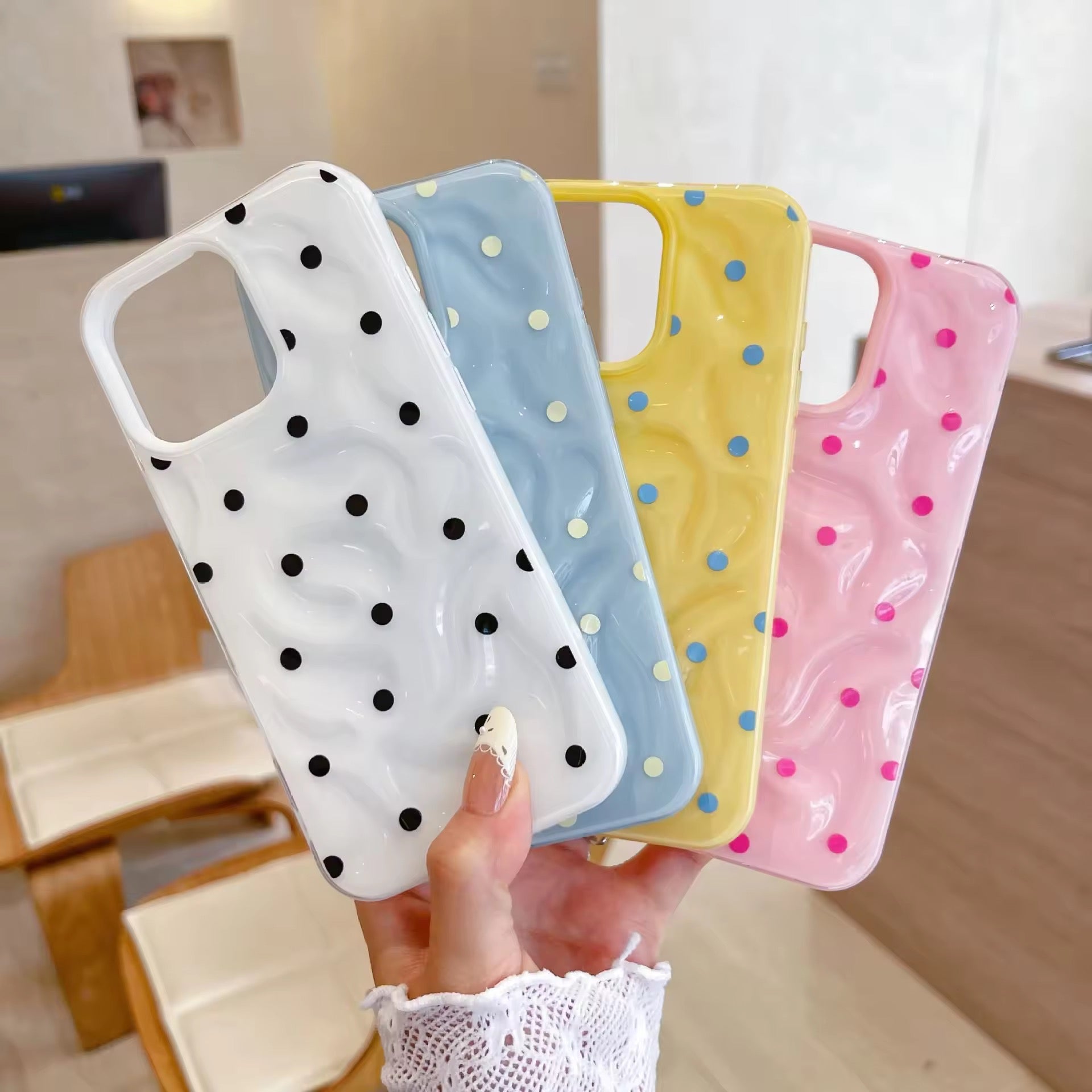Protective Apple iPhone Back Cover - Cute Textured Candy Polka Dots Glossy Silicone iPhone Case - Style 3