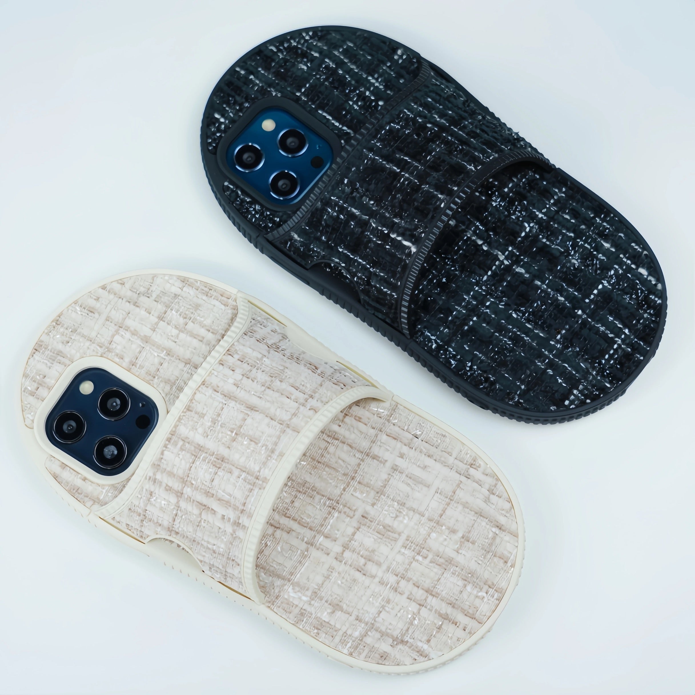 Protective Apple iPhone Back Cover - Slipper Black Woven Fabric Stylish iPhone Silicone Rubber Case - Style 2