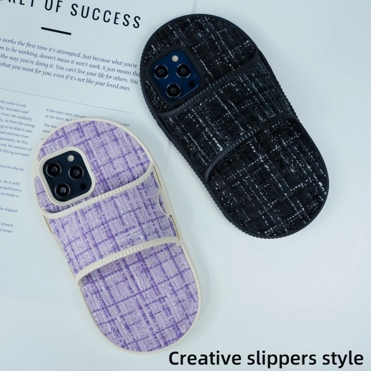 Protective Apple iPhone Back Cover - Slipper Black Woven Fabric Stylish iPhone Silicone Rubber Case - Style 4