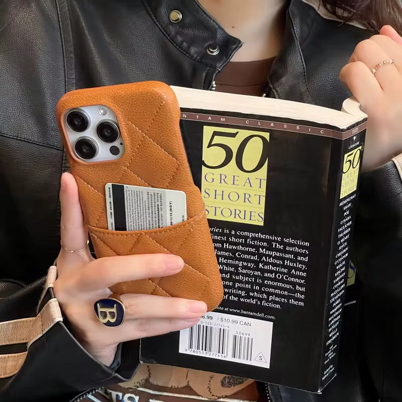 Protective Apple iPhone Back Cover - Premium Leather Card Holder iPhone Case - Style 3