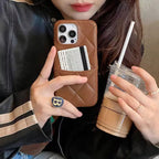 Protective Apple iPhone Back Cover - Premium Leather Card Holder iPhone Case - Style 8