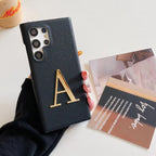 Samsung Premium Leather Textured Custom Initial Golden Metal Letter Case Mobile Case by CoverMeUp - Style 6