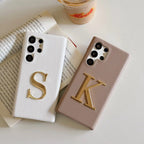 Samsung Premium Leather Textured Custom Initial Golden Metal Letter Case Mobile Case by CoverMeUp - Style 17