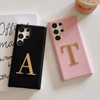 Samsung Premium Leather Textured Custom Initial Golden Metal Letter Case Mobile Case by CoverMeUp - Style 16