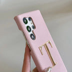 Samsung Premium Leather Textured Custom Initial Golden Metal Letter Case Mobile Case by CoverMeUp - Style 7