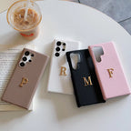 Samsung Premium Leather Textured Custom Initial Golden Metal Letter Case Mobile Case by CoverMeUp - Style 15