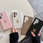 Samsung Premium Leather Textured Custom Initial Golden Metal Letter Case Mobile Case by CoverMeUp - Style 3
