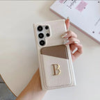 Samsung Premium Leather Card Holder Textured Custom Initial Golden Metal Letter Case Mobile Case by CoverMeUp - Style 2
