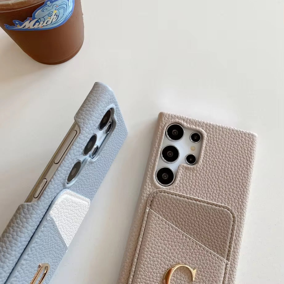Samsung Premium Leather Card Holder Textured Custom Initial Golden Metal Letter Case Mobile Case by CoverMeUp - Style 5