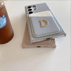 Samsung Premium Leather Card Holder Textured Custom Initial Golden Metal Letter Case Mobile Case by CoverMeUp - Style 4