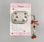 Red Cherry Silver Glitter Airpod Pre-Order Case With Cute Red Bow Hanging Mobile Case by CoverMeUp - Style 6