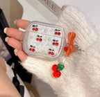 Red Cherry Silver Glitter Airpod Pre-Order Case With Cute Red Bow Hanging Mobile Case by CoverMeUp - Style 5