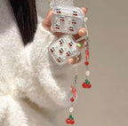 Red Cherry Silver Glitter Airpod Pre-Order Case With Cute Red Bow Hanging Mobile Case by CoverMeUp - Style 4