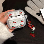 Red Cherry Silver Glitter Airpod Pre-Order Case With Cute Red Bow Hanging Mobile Case by CoverMeUp - Style 2