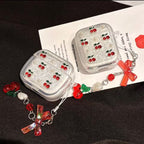 Red Cherry Silver Glitter Airpod Pre-Order Case With Cute Red Bow Hanging Mobile Case by CoverMeUp - Style 3