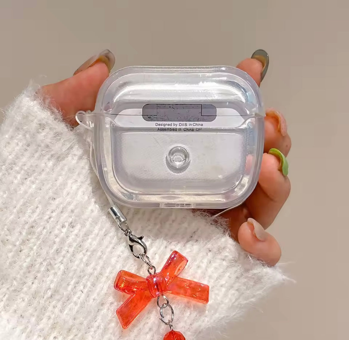 Red Cherry Silver Glitter Airpod Pre-Order Case With Cute Red Bow Hanging Mobile Case by CoverMeUp - Style 8
