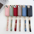 Protective Apple iPhone Back Cover - Luxury Card Holder Leather iPhone Strap Case With Custom Initial Name Single Plain Golden Letter - Style 3