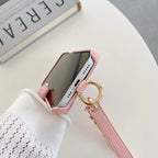 Protective Apple iPhone Back Cover - Luxury Card Holder Leather iPhone Strap Case With Custom Initial Name Single Plain Golden Letter - Style 12