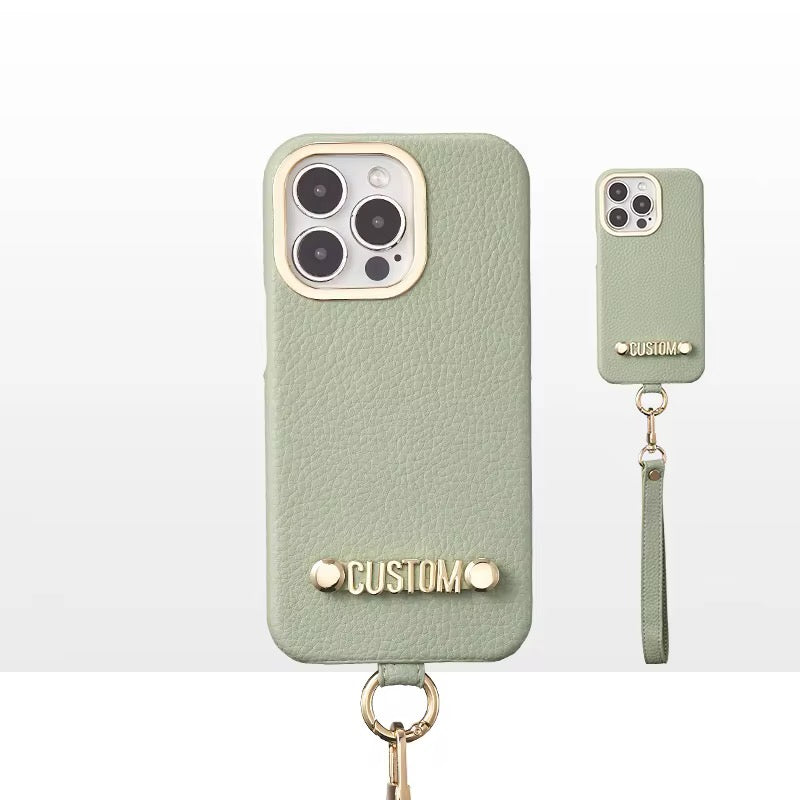Samsung Premium Leather Textured Custom Initial Golden Metal Letter Case