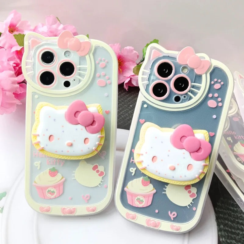 Protective Apple iPhone Back Cover - New 3D Cute Hello Kitty Phone Holder Transparent iPhone Soft Case - Style 2