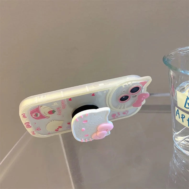 Protective Apple iPhone Back Cover - New 3D Cute Hello Kitty Phone Holder Transparent iPhone Soft Case - Style 4