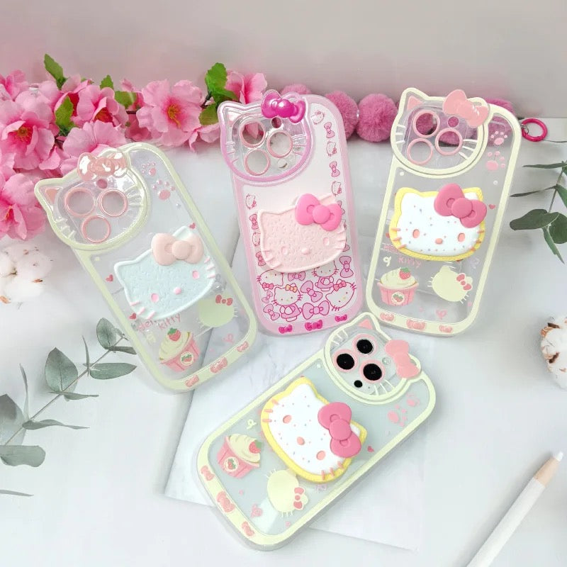 Protective Apple iPhone Back Cover - New 3D Cute Hello Kitty Phone Holder Transparent iPhone Soft Case - Style 5