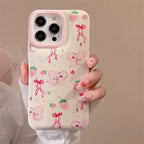 Protective Apple iPhone Back Cover - Pink Butterfly Strawberry Chain Bracelet Lanyard iPhone Case - Style 4