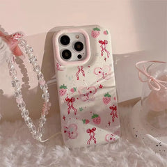 Pink Butterfly Strawberry Chain Bracelet Lanyard iPhone Case