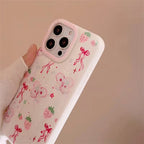 Protective Apple iPhone Back Cover - Pink Butterfly Strawberry Chain Bracelet Lanyard iPhone Case - Style 3