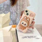 Protective Apple iPhone Back Cover - 3D LabubuPhone Holder Brown Beige Trending Shockproof Rubber Silicone iPhone Case - Style 7