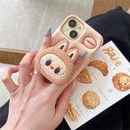 Protective Apple iPhone Back Cover - 3D LabubuPhone Holder Brown Beige Trending Shockproof Rubber Silicone iPhone Case - Style 3