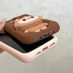 Protective Apple iPhone Back Cover - 3D LabubuPhone Holder Brown Beige Trending Shockproof Rubber Silicone iPhone Case - Style 8