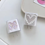 Protective Apple iPhone Back Cover - Cute Pink Bow Transparent iPhone Adapter Charger Cable Wire Protector Set - Style 5