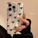 Protective Apple iPhone Back Cover - Silver Gradient Glossy Laser Black Bow iPhone Case
