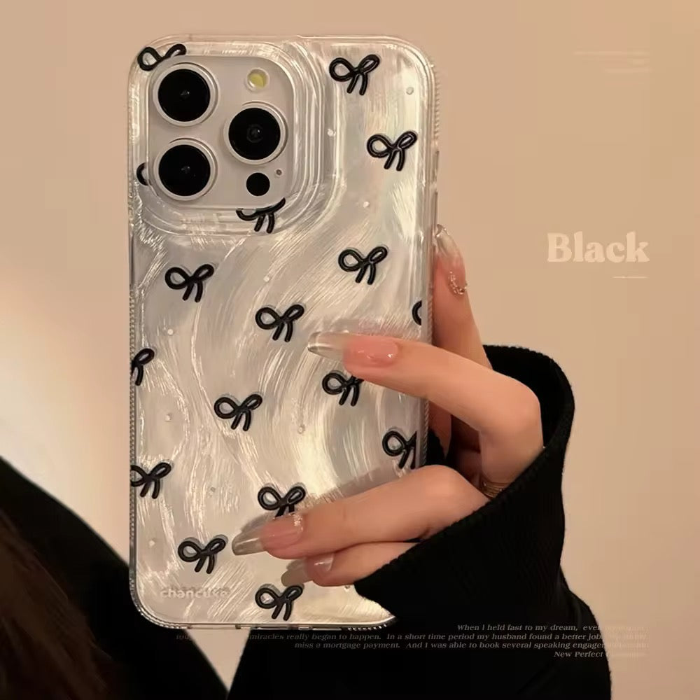 Protective Apple iPhone Back Cover - Silver Gradient Glossy Laser Black Bow iPhone Case