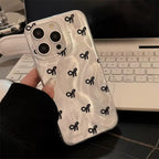 Protective Apple iPhone Back Cover - Silver Gradient Glossy Laser Black Bow iPhone Case - Style 2