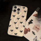 Protective Apple iPhone Back Cover - Silver Gradient Glossy Laser Black Bow iPhone Case - Style 3