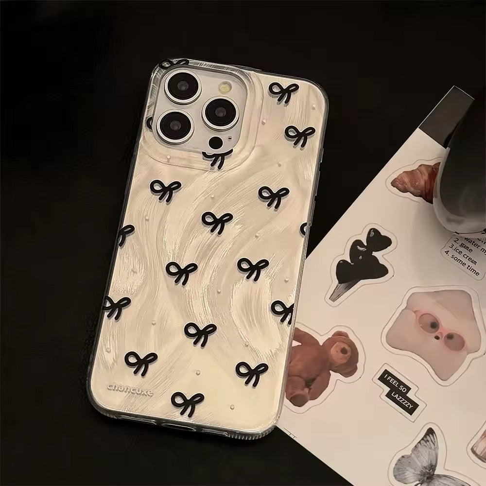 Protective Apple iPhone Back Cover - Silver Gradient Glossy Laser Black Bow iPhone Case - Style 3